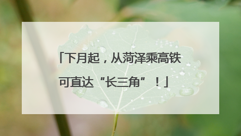 下月起，从菏泽乘高铁可直达“长三角”！