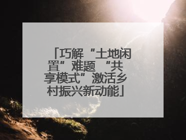 巧解“土地闲置”难题 “共享模式”激活乡村振兴新动能